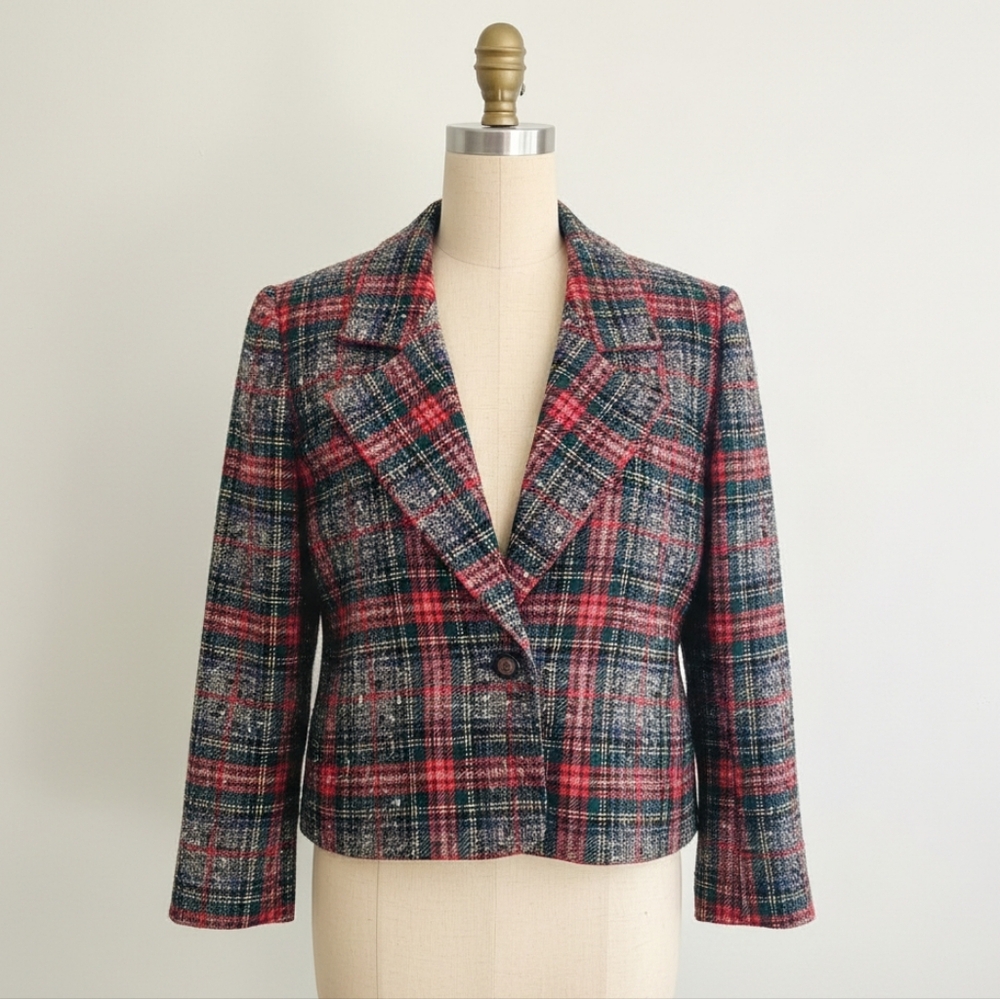 YSL Saint Laurent Rive Paris Gauche Vintage Tartan Tweed Blazer 70s 80s